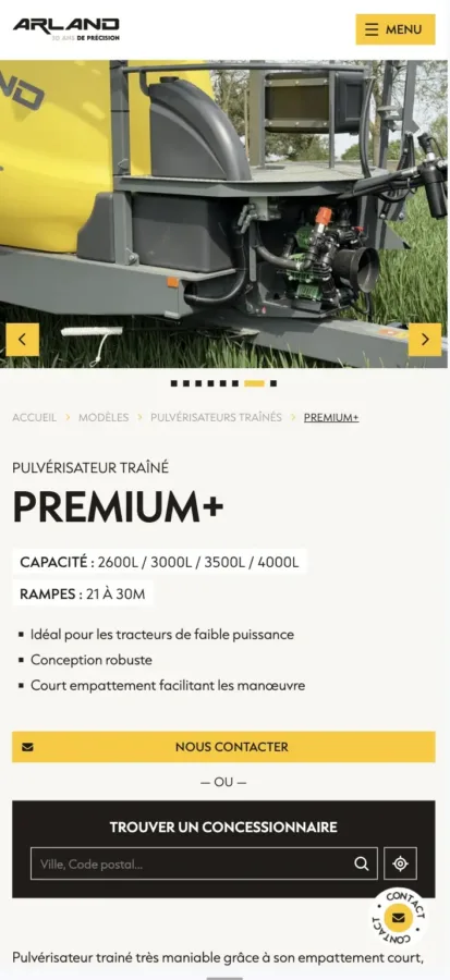 La fiche du pulvérisateur traîné Premium+ sur mobile